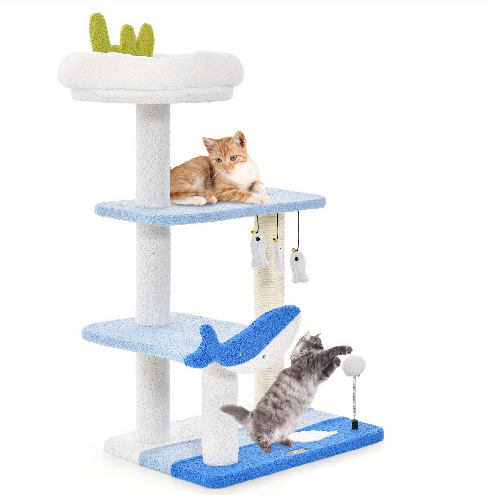 

Ocean-themed Cat Tree W/ Sisal Covered Scratching Posts Hanging Interactive Toys