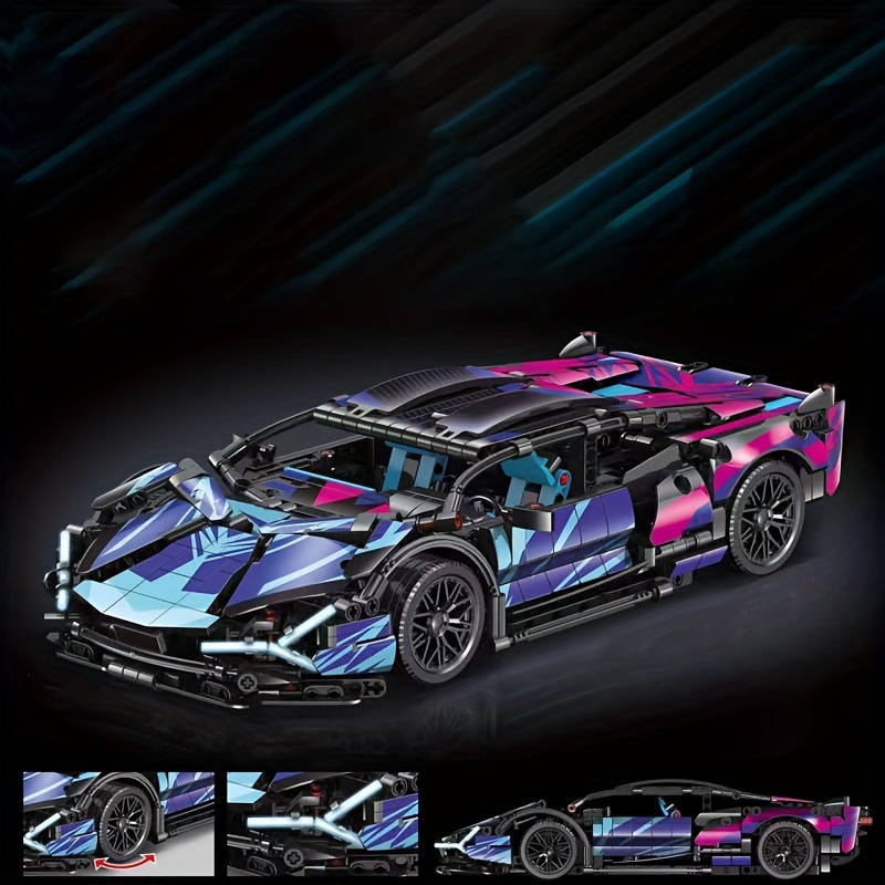 

1330pcs Classic Cyberpunk Style Purple 1:14 Sports Car Building Blocks Set - Medium-difficulty 3d Diy Model Kit - Festival/ Birthday Gift And Creative Fun