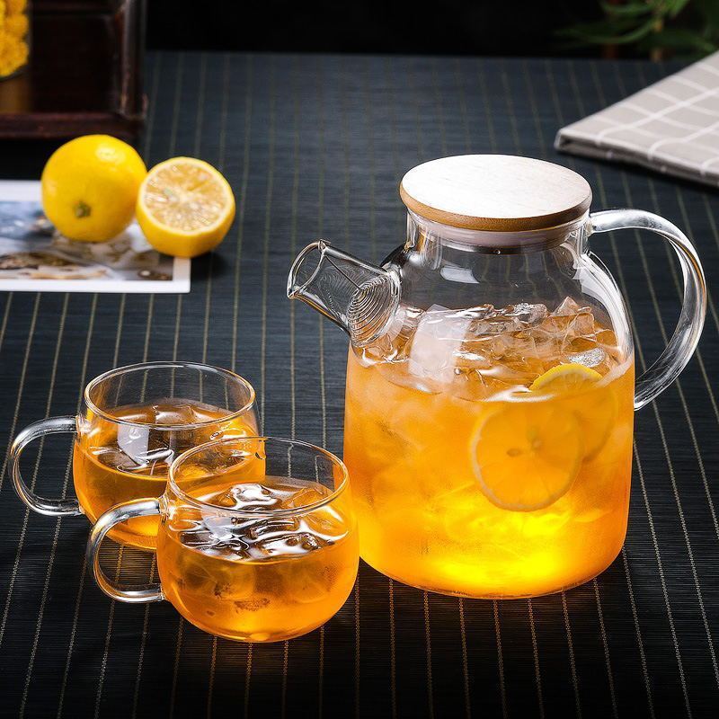 high borosilicate glass teapot with stainless steel bamboo lid large 1l capacity cold kettle heat resistant for flower     iced beverages details 3