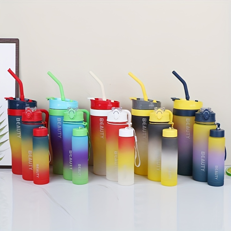 

3pcs/ Set Gradient Color Water Bottle With Straw, Portable Leakproof Water Cup With Handle, 260ml/ 620ml/ 1200ml (8.79oz/ 20.96oz/ 40.58oz), Suitable For Outdoor Sports, Fitness, Travel