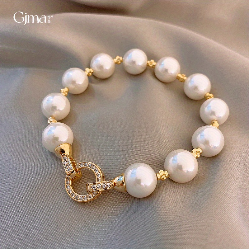 

1pc Fashion Beaded Simple Style Copper Imitation Pearl Golden Bracelet Women Party Daily Gift