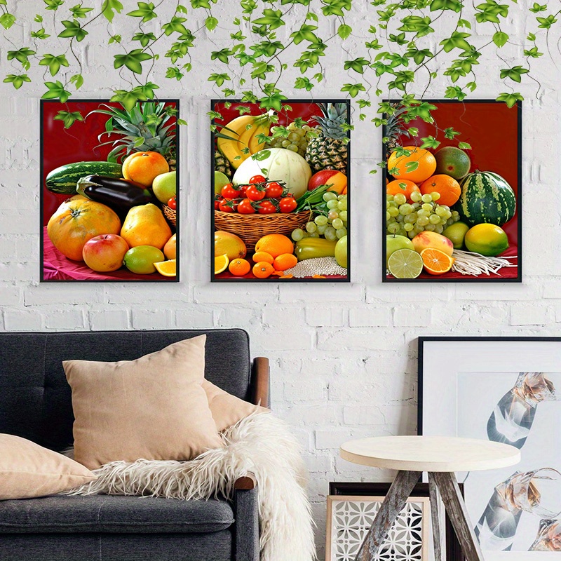 

Set Of 3 Unframed Canvas Wall Art Prints, 12x18 Inches - Vibrant Fruit And Vegetable Basket Posters For Kitchen And Home Decor, Major Material: Cloth