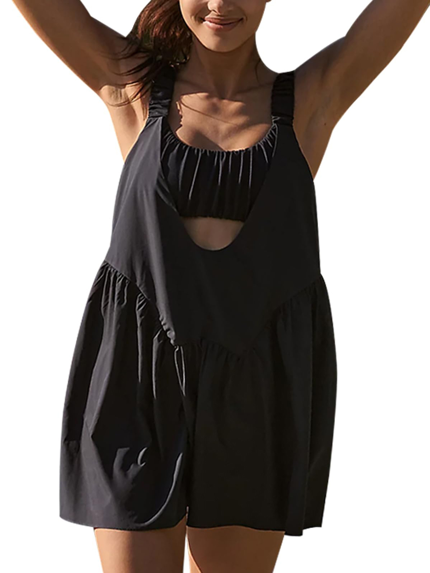 fitted lace wedding dress MUKZIN Black Striped Loose Fit Athletic Dress S