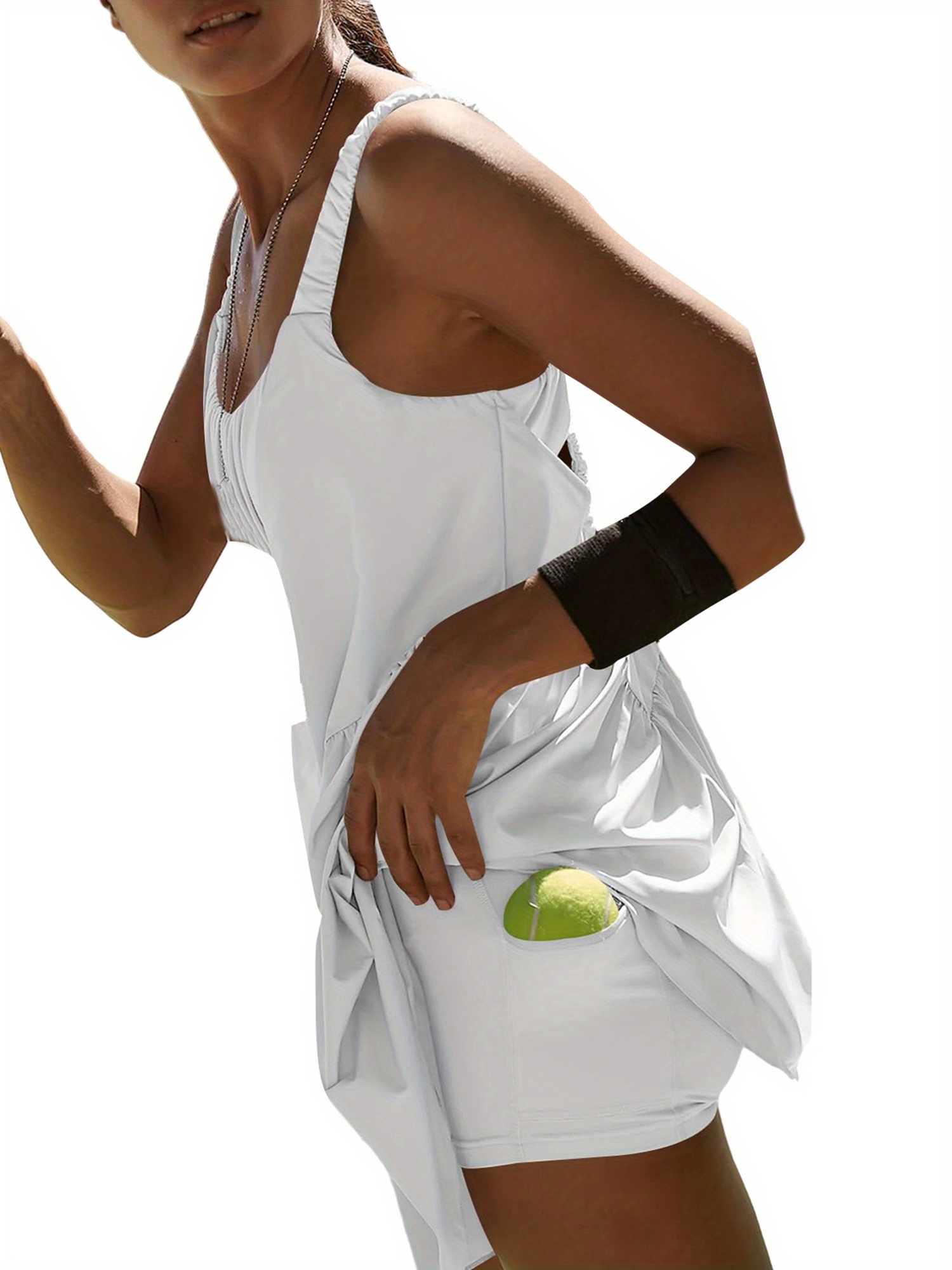 knee length dresses for ladies Women's Tennis Dress with Built-in Shorts Scalloped Black Golf Dress R –  Attraco