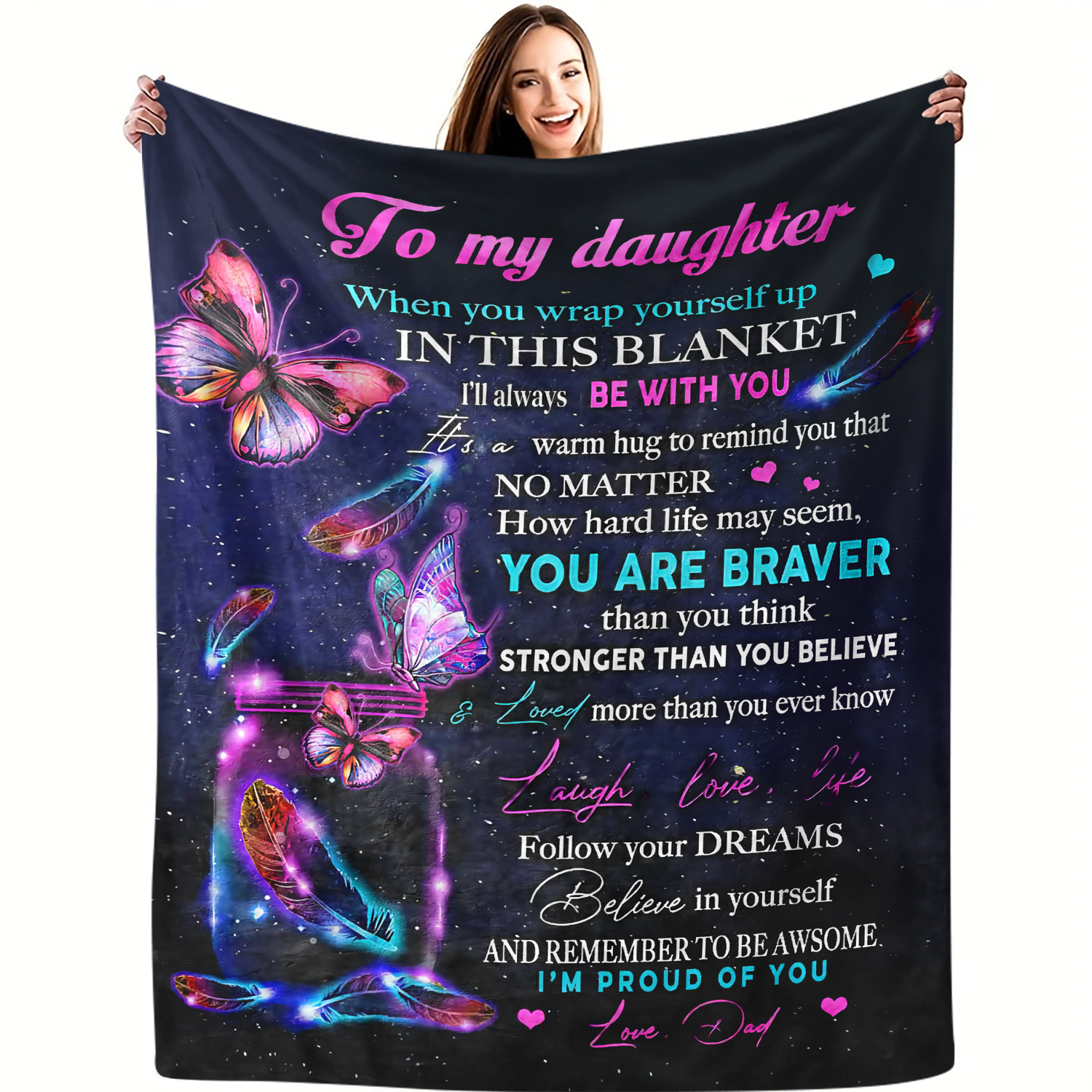 

1pc Vintage Style Soft Flannel Fleece Throw Blanket For All , Polyester, Lightweight Cozy Nap Blanket, Inspirational Gift For Daughter With Message From Dad