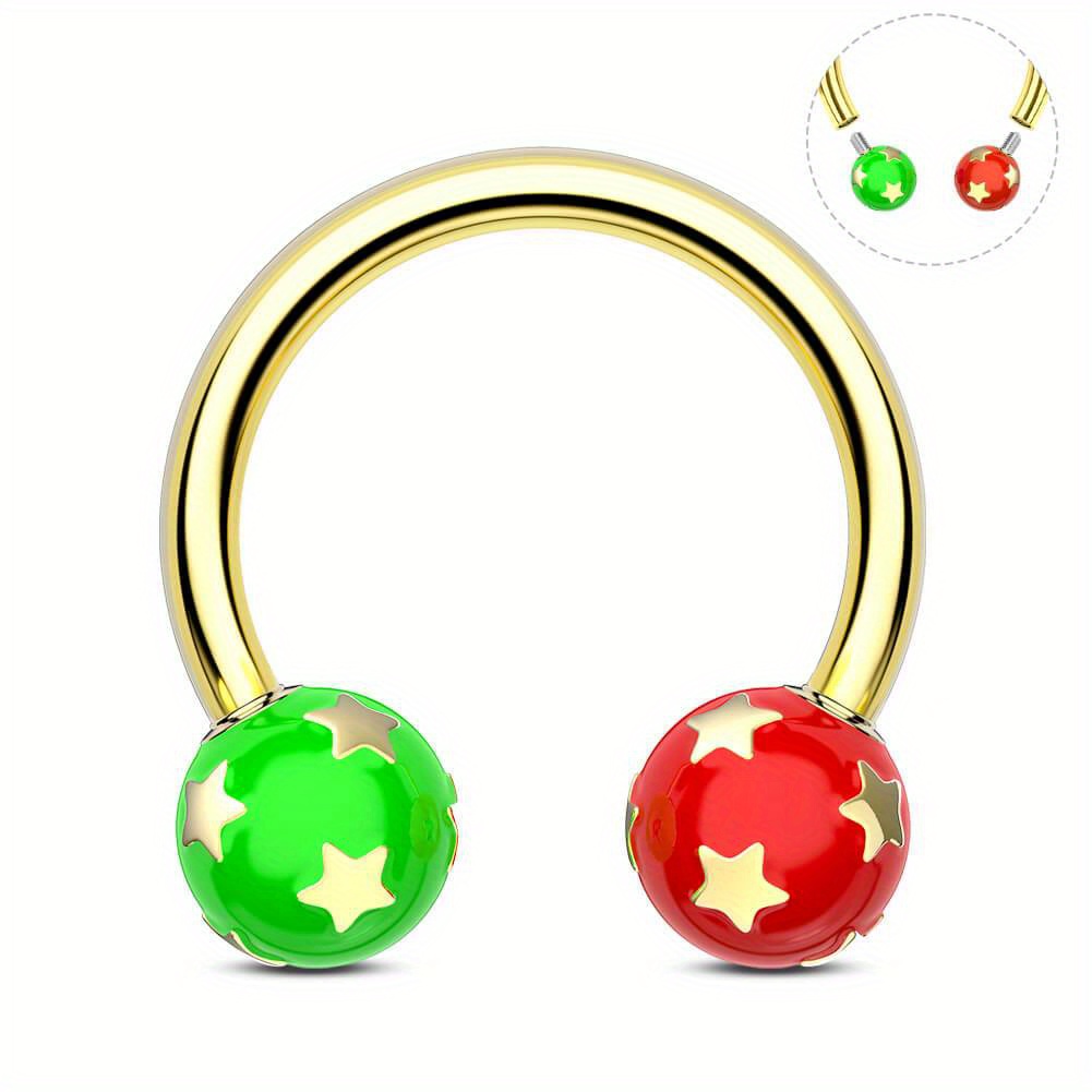 

16g Internally Threaded Christmas Baubles Star Pattern Horseshoe Septum Ring