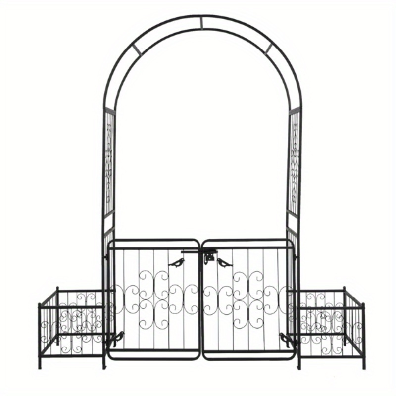 

Courtyard Arc Top With Door With Planting Frame Iron Art Iron Arch Black Free-standing Garden Decor