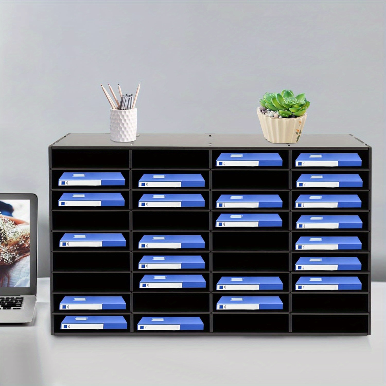 24 Compartment Literature Organizer, Desktop File Sorter