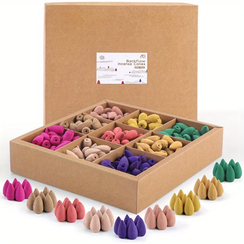 

351pcs Of Re-circulating Incense Cones Colorful Natural Fragrance Waterfall Incense Cones Suitable For Re-circulating Incense Stands Natural Meditation And Yoga Gifts Random 9 Colors