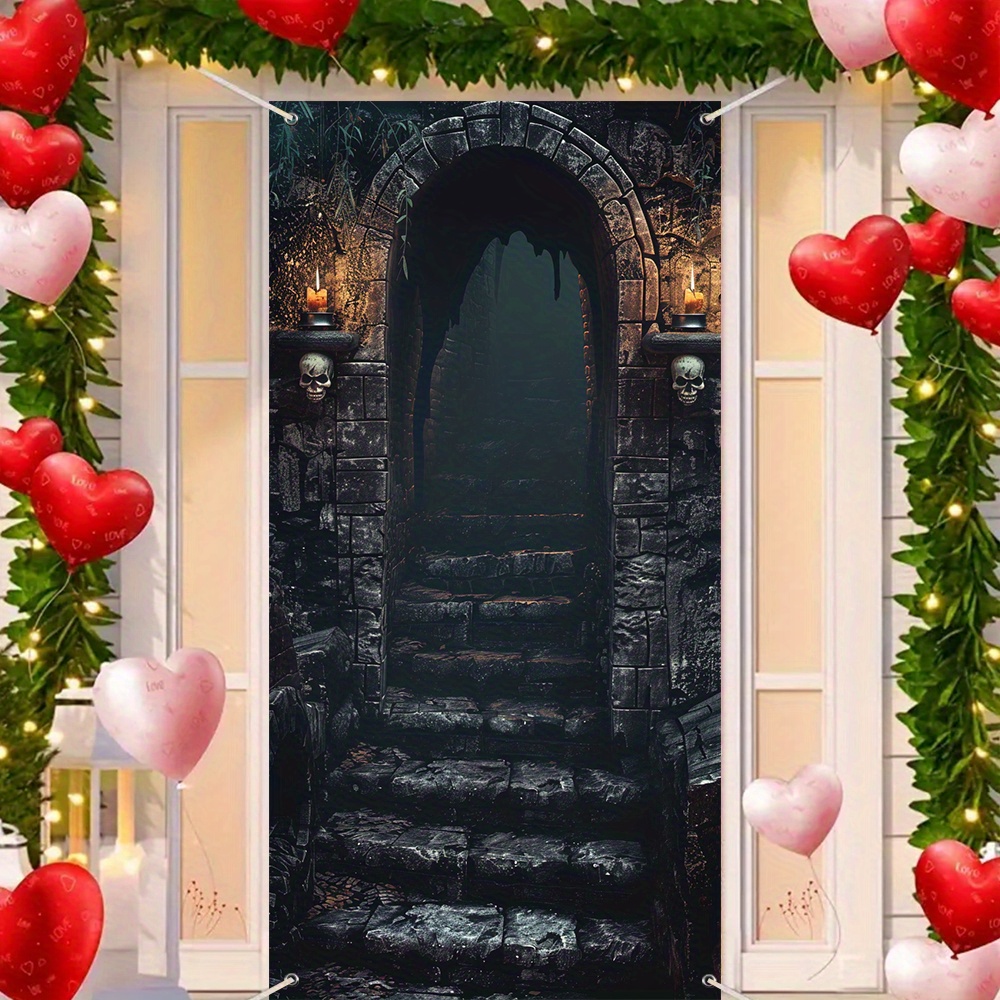 

Gothic Castle Entrance Halloween Door Cover - 35.4" X 70.8" Polyester Banner For Vampire Party Decorations, No Power Needed