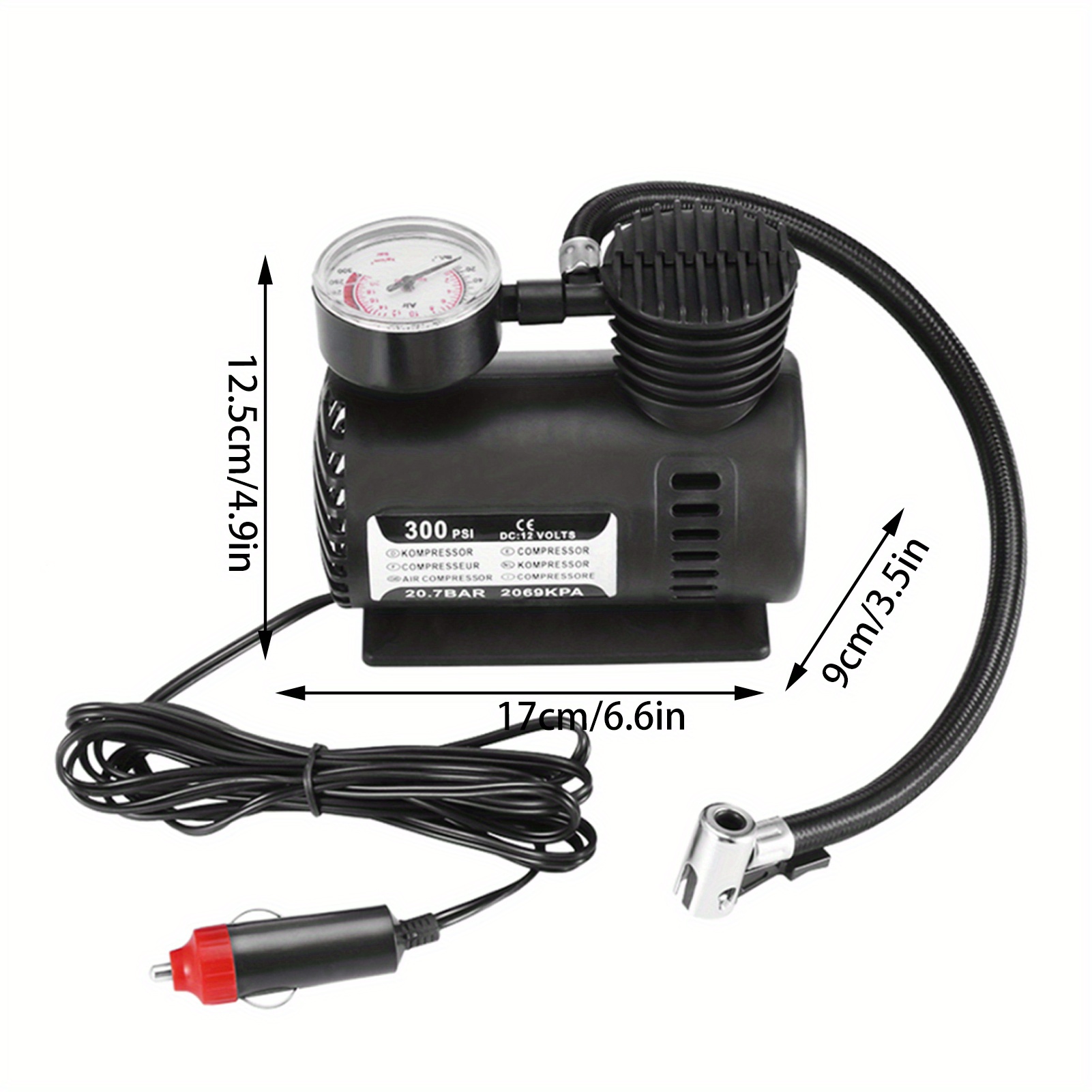 TEMU 12v Mini Air Pump, Car Tire Inflator, Electric Portable Air Compressor For Vehicles And Tires