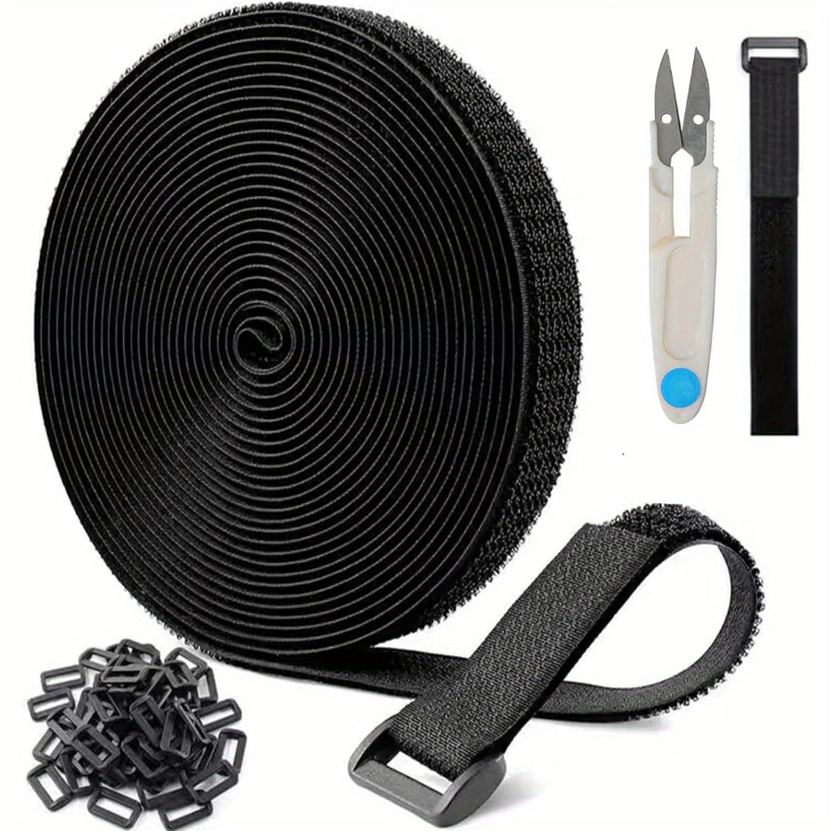 A 2 Cm Wide, 10-meter Long Strap With 50 Plastic Clips And A Small Pair Of Scissors