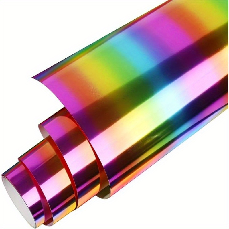 Image of Christmas Rainbow Metallic Foil Vinyl Roll 10"x5ft Rainbow Heat Transfer Vinyl Holographic Chrome Iron On Vinyl Easy To Cut & Weed Heat Press Design For T-shirts