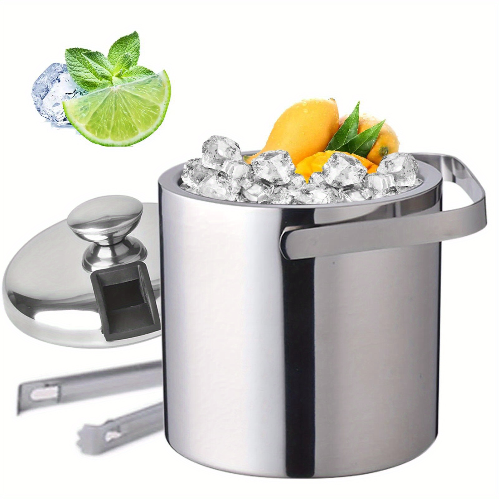 TEMU 1300ml Stainless-steel Insulated Ice Bucket With Lid And Ice Tong