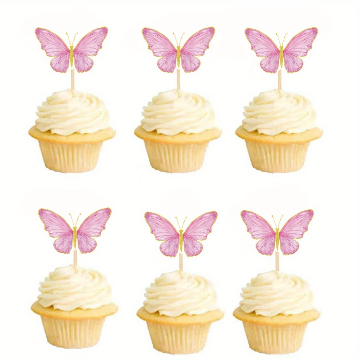 

30pcs Sparkling Glitter Butterfly Cupcake Toppers - Food-safe, Reusable Decorations For Birthdays & Weddings