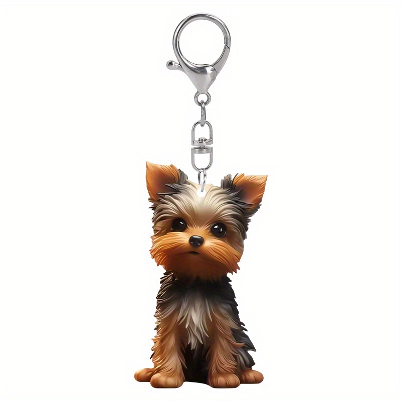 TEMU 2d Flat Cute Dog Acrylic Keychain - 1pc Brown Fur Dog Keyring Backpack Small Pendant Party Gifts Birthday Gift For