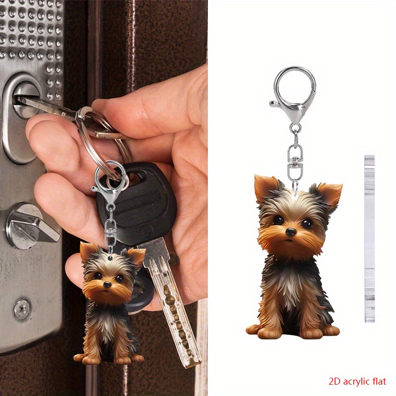 

Cute Yorkie Dog Acrylic Keychain With Double-sided Brown Fur Dog Keyring Backpack Small Pendant Party Gifts Birthday Gift For Friends