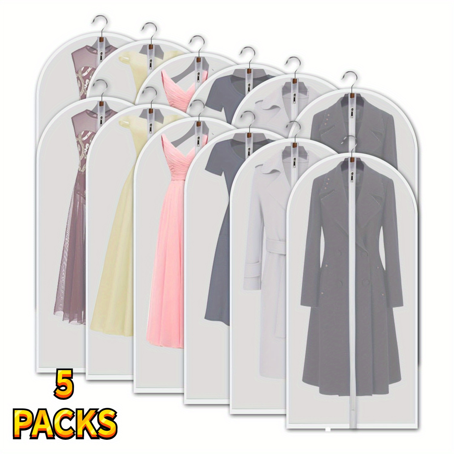 5 pack fabric garment covers with full length zipper dustproof clothes protector bags for suits shirts and dresses for closet storage and travel details 1