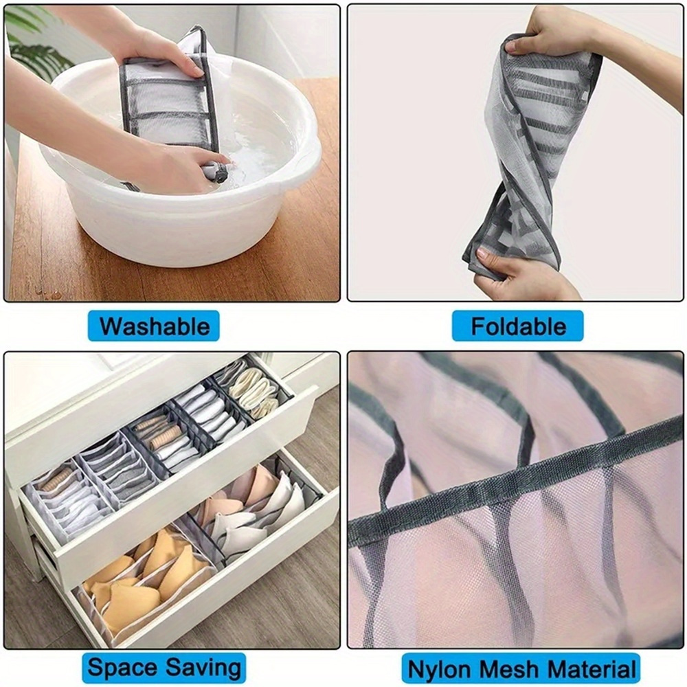 3 pack fabric underwear organizer with 7 compartments foldable closet drawer divider set for bras panties and accessories   space saver details 5