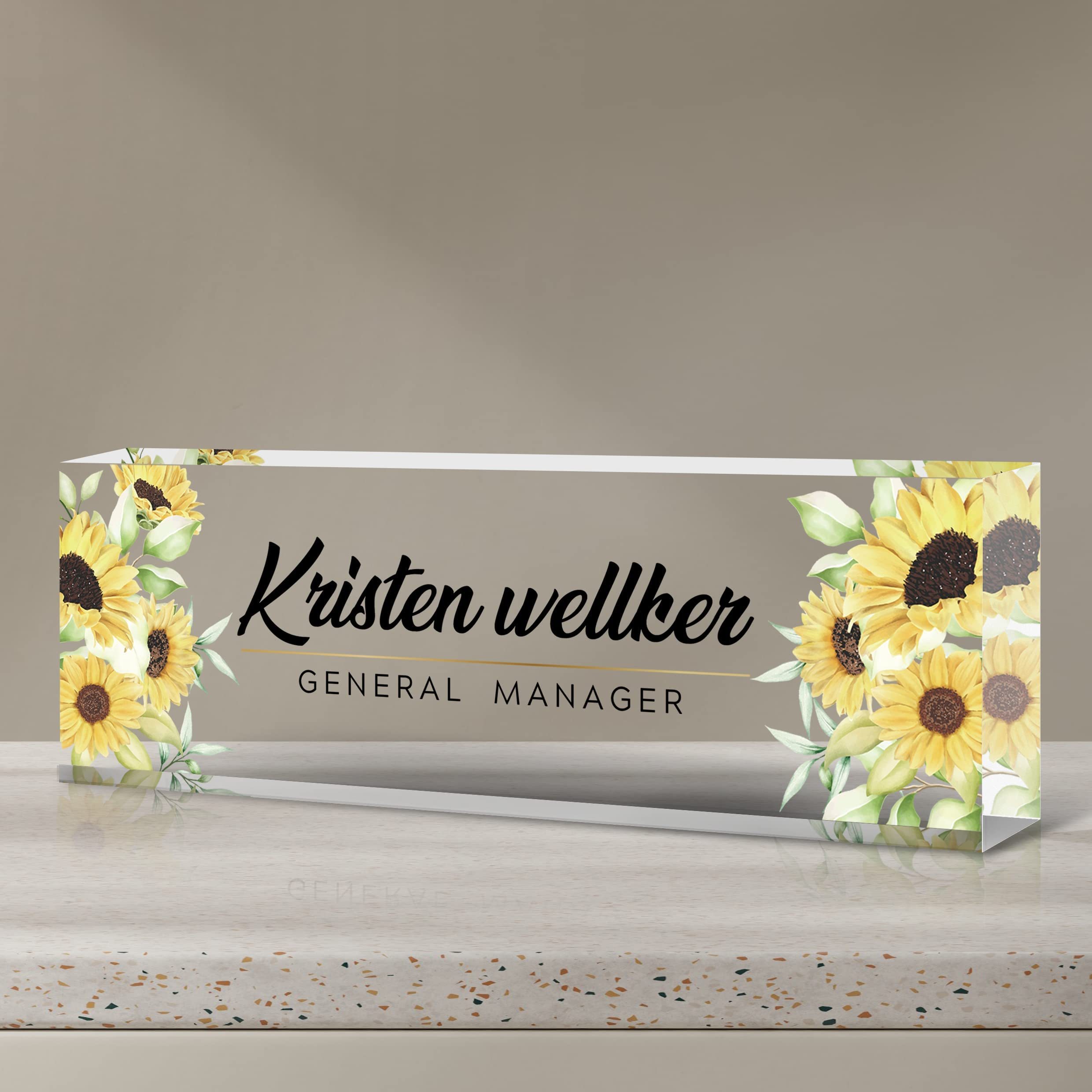 

Custom Acrylic Desk Name Plate With Sunflower Design - Personalized Office Nameplate For , Employee, Teacher - Uncharged, Acrylic Frame Accessory For Women And Men