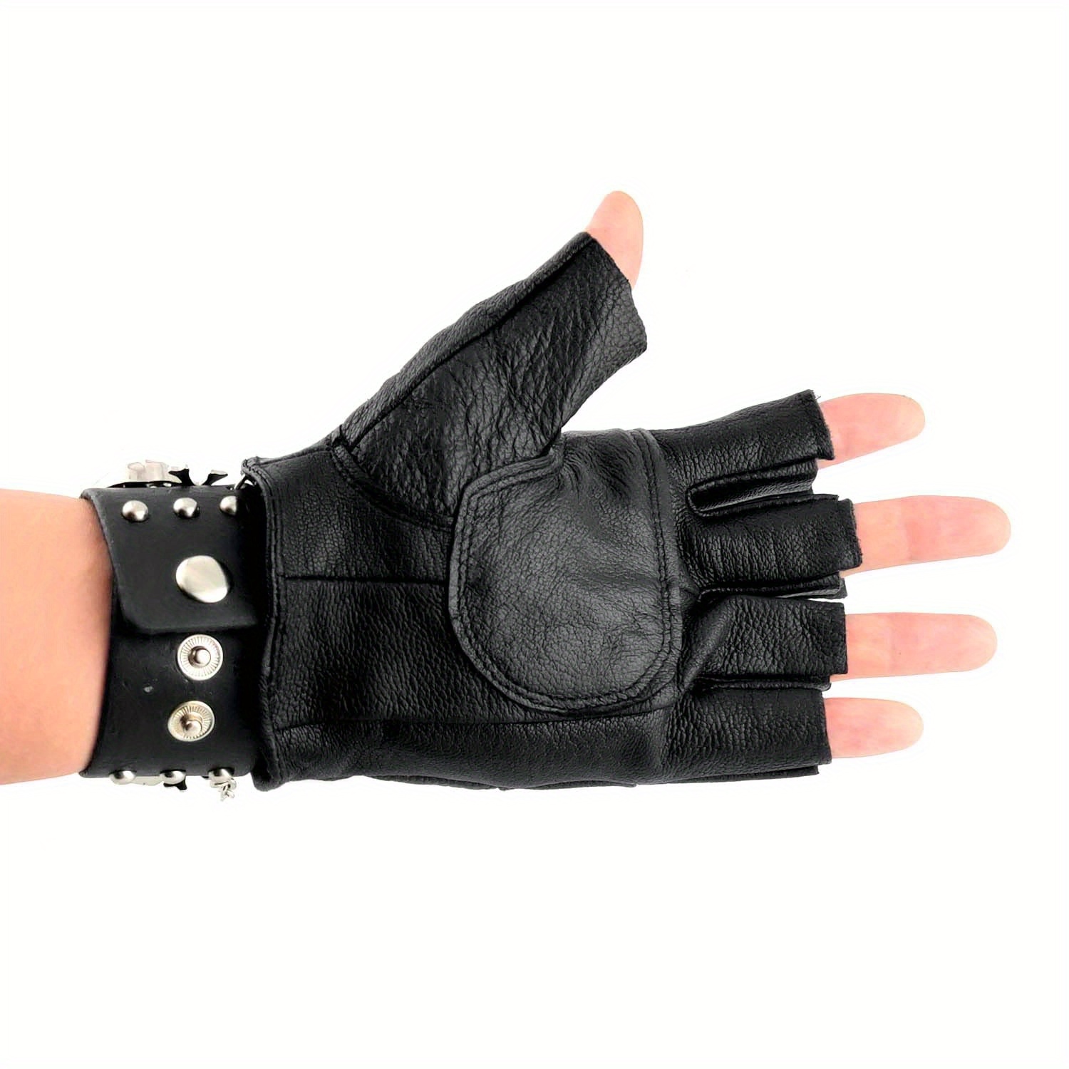 skulls men women uniesex leather gloves metal chain cosplay