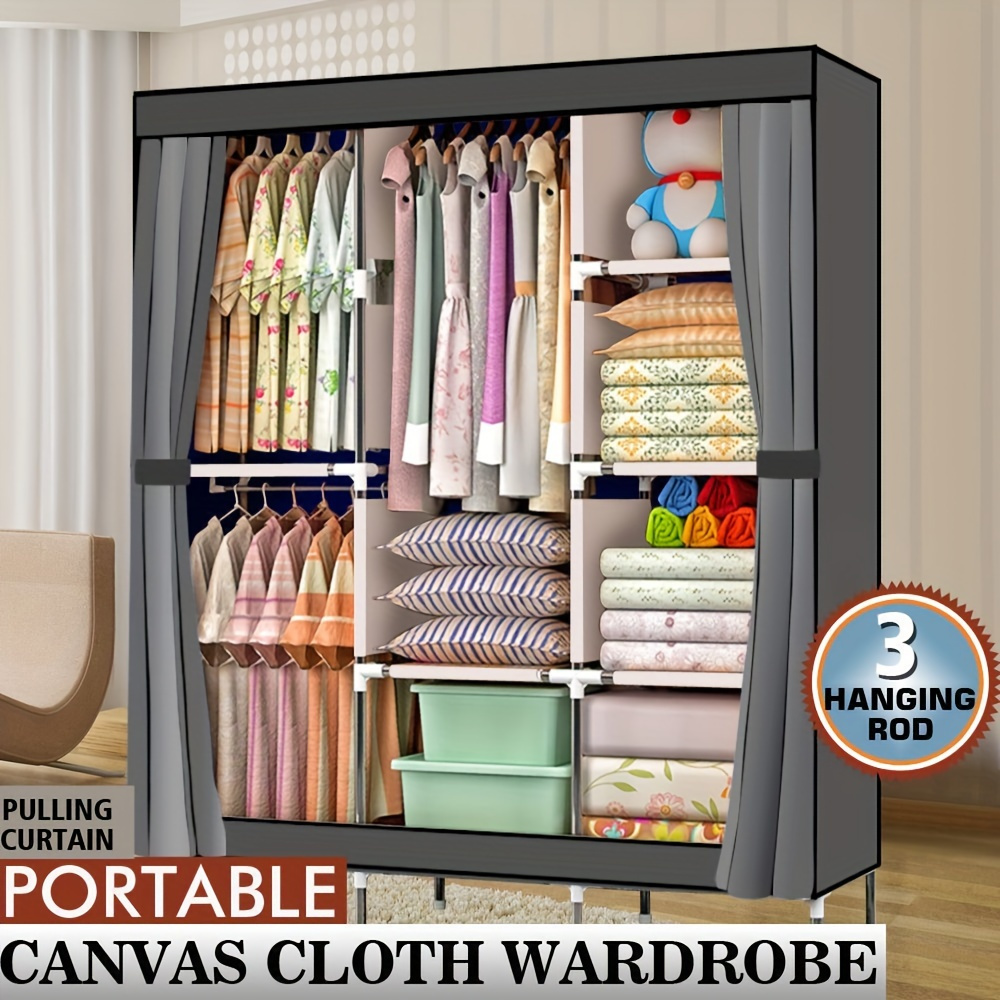 TEMU 1pcs 71" Portable Closet Wardrobe Clothes Rack Storage Organizer