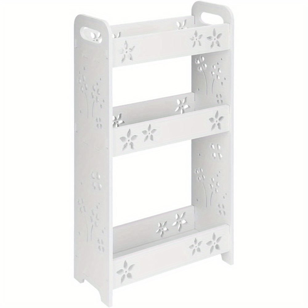 TEMU Bathroom Storage 3 Tier Narrow Storage Unit Carved Floating Shower Storage Rack Wall Mount 60x35 X13.5cm Storage Rack Free-standing Shelves For