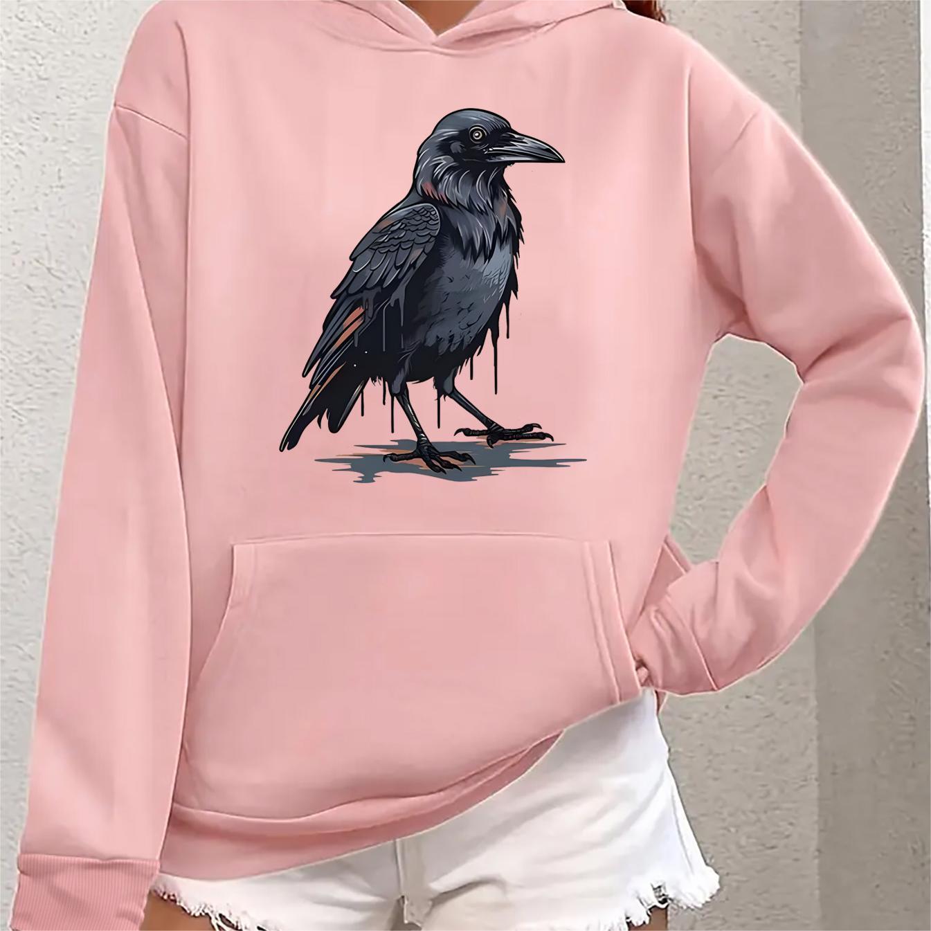 

Crow Print Women's Hoodie - Comfy Kangaroo Pocket, Casual Long Sleeve Sweatshirt For Fashion-