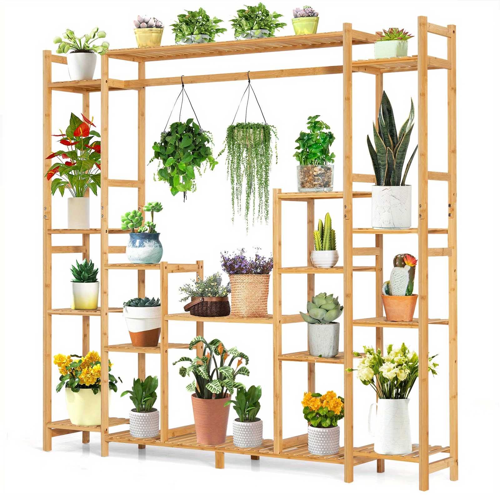 TEMU Support pour plantes en bambou à 9 niveaux MULTIGOT avec support suspendu et étagère de présentation haute