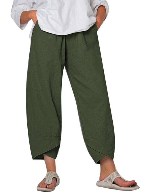 women plus size summer pants solid color middle waist loose casual trousers with pockets for girls 5 colors s 5xl