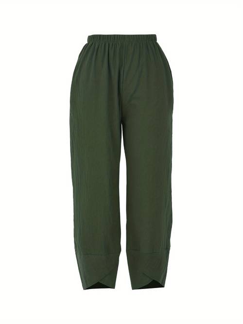 women plus size summer pants solid color middle waist loose casual trousers with pockets for girls 5 colors s 5xl
