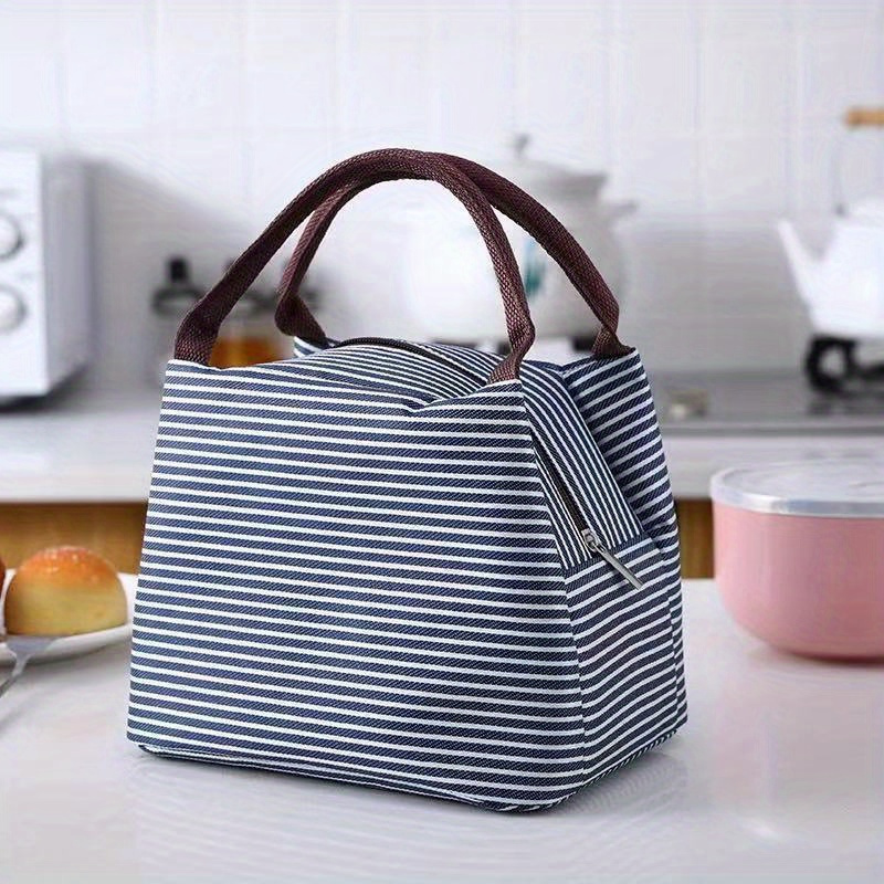 striped insulated lunch bag 1pc   oxford cloth thermal lunch box tote with zipper closure hand washable leak proof rectangle container for   details 2