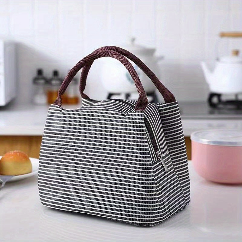 striped insulated lunch bag 1pc   oxford cloth thermal lunch box tote with zipper closure hand washable leak proof rectangle container for   details 3