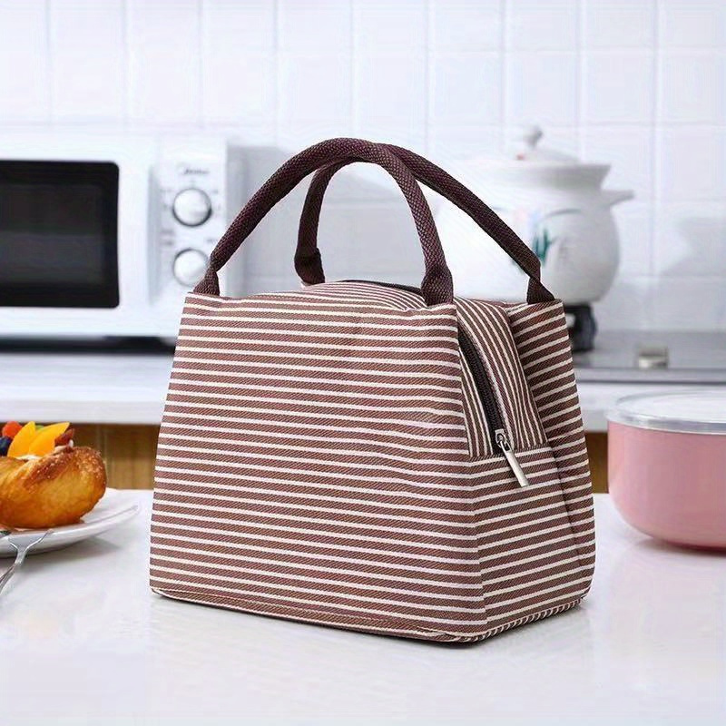 striped insulated lunch bag 1pc   oxford cloth thermal lunch box tote with zipper closure hand washable leak proof rectangle container for   details 4