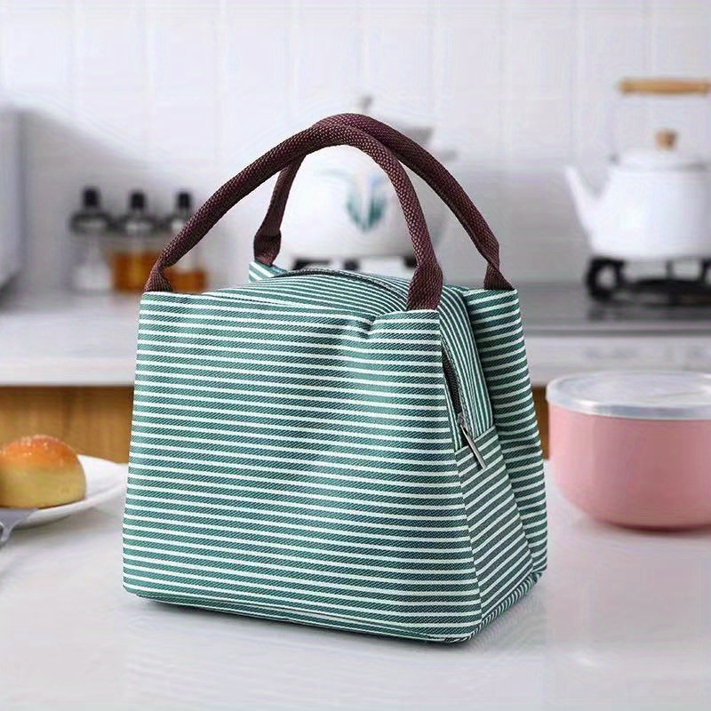 striped insulated lunch bag 1pc   oxford cloth thermal lunch box tote with zipper closure hand washable leak proof rectangle container for   details 5