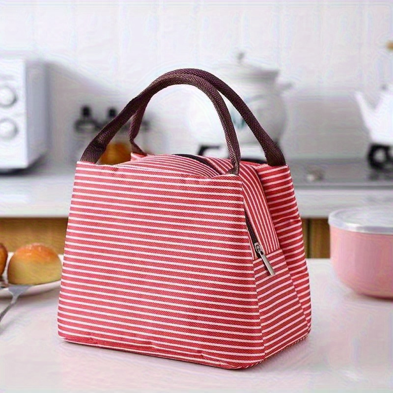 striped insulated lunch bag 1pc   oxford cloth thermal lunch box tote with zipper closure hand washable leak proof rectangle container for   details 6