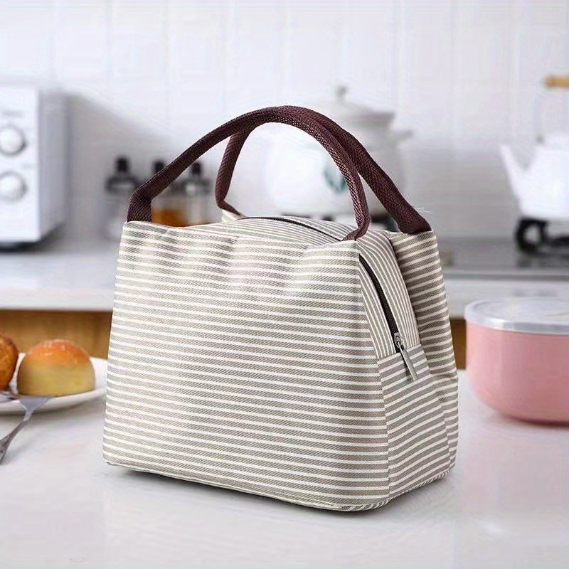 striped insulated lunch bag 1pc   oxford cloth thermal lunch box tote with zipper closure hand washable leak proof rectangle container for   details 8