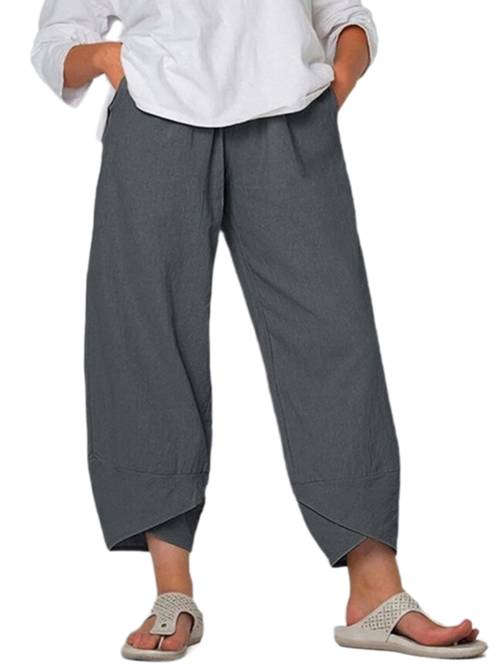 womens plus size cotton wide leg pants casual loose fit summer trousers with pockets stretch solid s 5xl