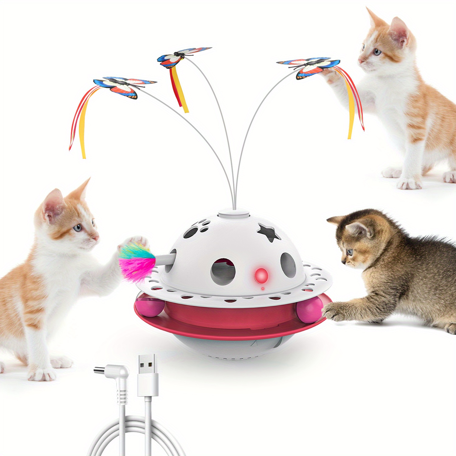 

Orey Cat Toys 3-in-1 Smart Interactive Electronic Kitten Toy Random Moving Ambush Feather Balls Indoor Exercise Cat Dog Pet Products