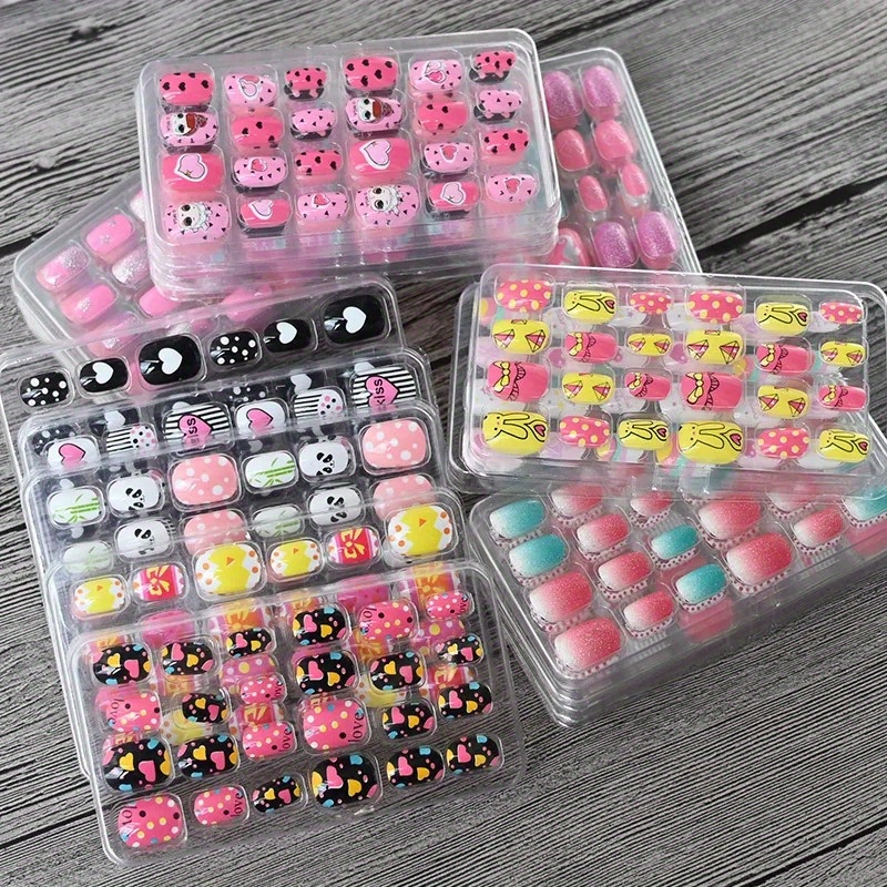 

24pcs/box False Nail Cartoon Full Cover Press On Fake Nails Tips Kawaii Acrylic Artificial Fingernails For Girls