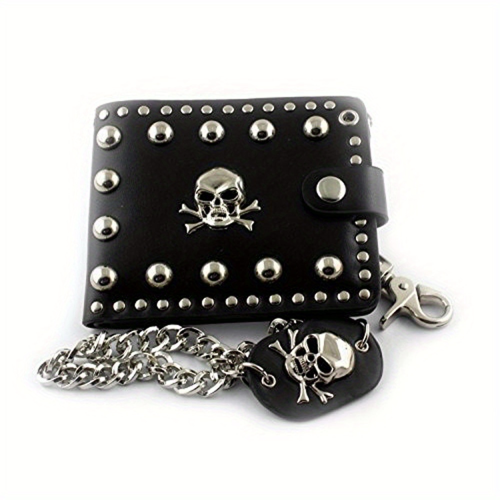 

Men's Skull Biker Punk Studded Wallet With A Jeans Long Key Chain