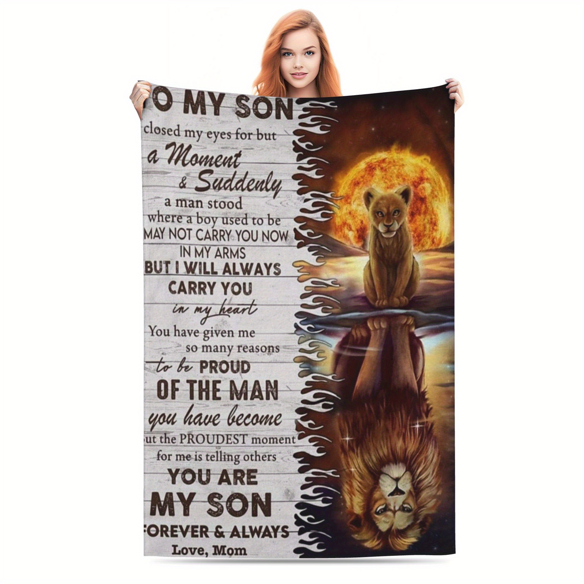 

Cozy Flannel Throw Blanket With Heartfelt Message From Mom To Son - Perfect For Couch, Bed, Office, And Travel - Ideal Birthday Or Wedding Gift