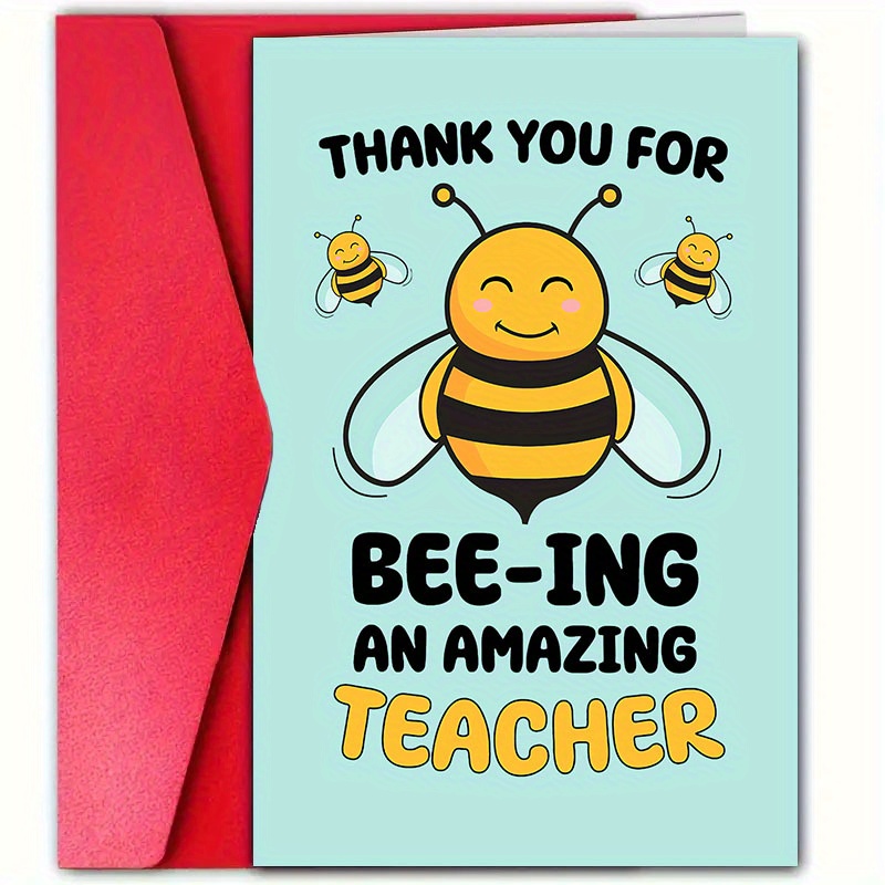 

1pc Thank You Teacher Greeting Card With Envelope - Bee-themed Appreciation Note For Teachers - Perfect For Graduation, Back To School, Thank You Occasions - Best Gift For Teacher