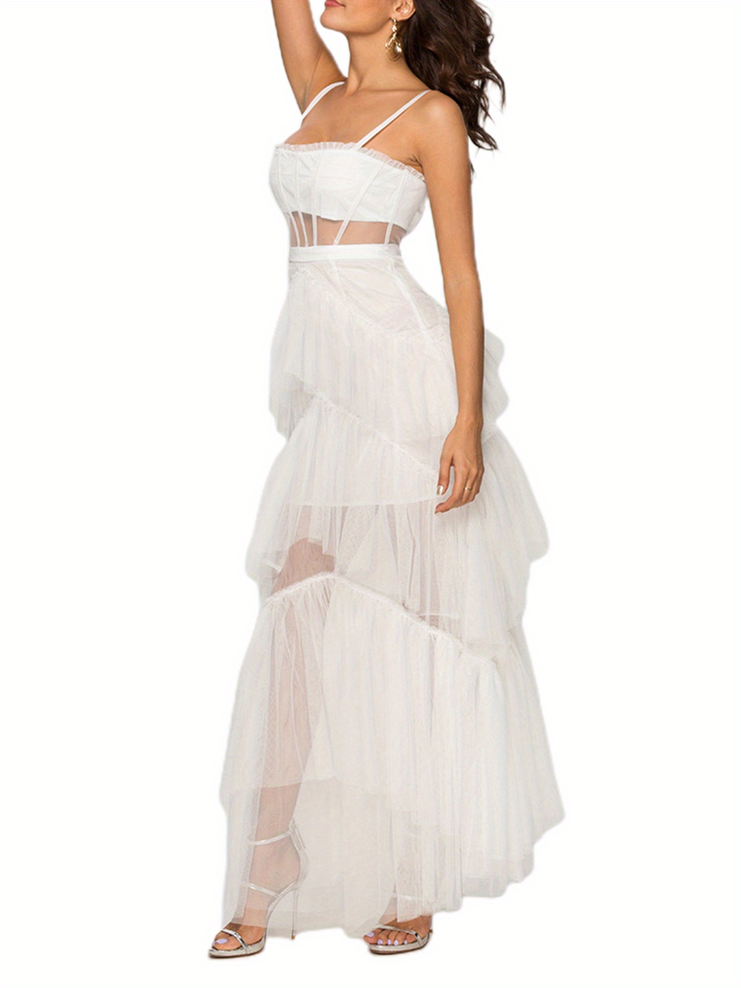 slim fit dress slacks Off-Shoulder Eyelet Sleeve Layered Flare Dress – Flaunt It main image 1