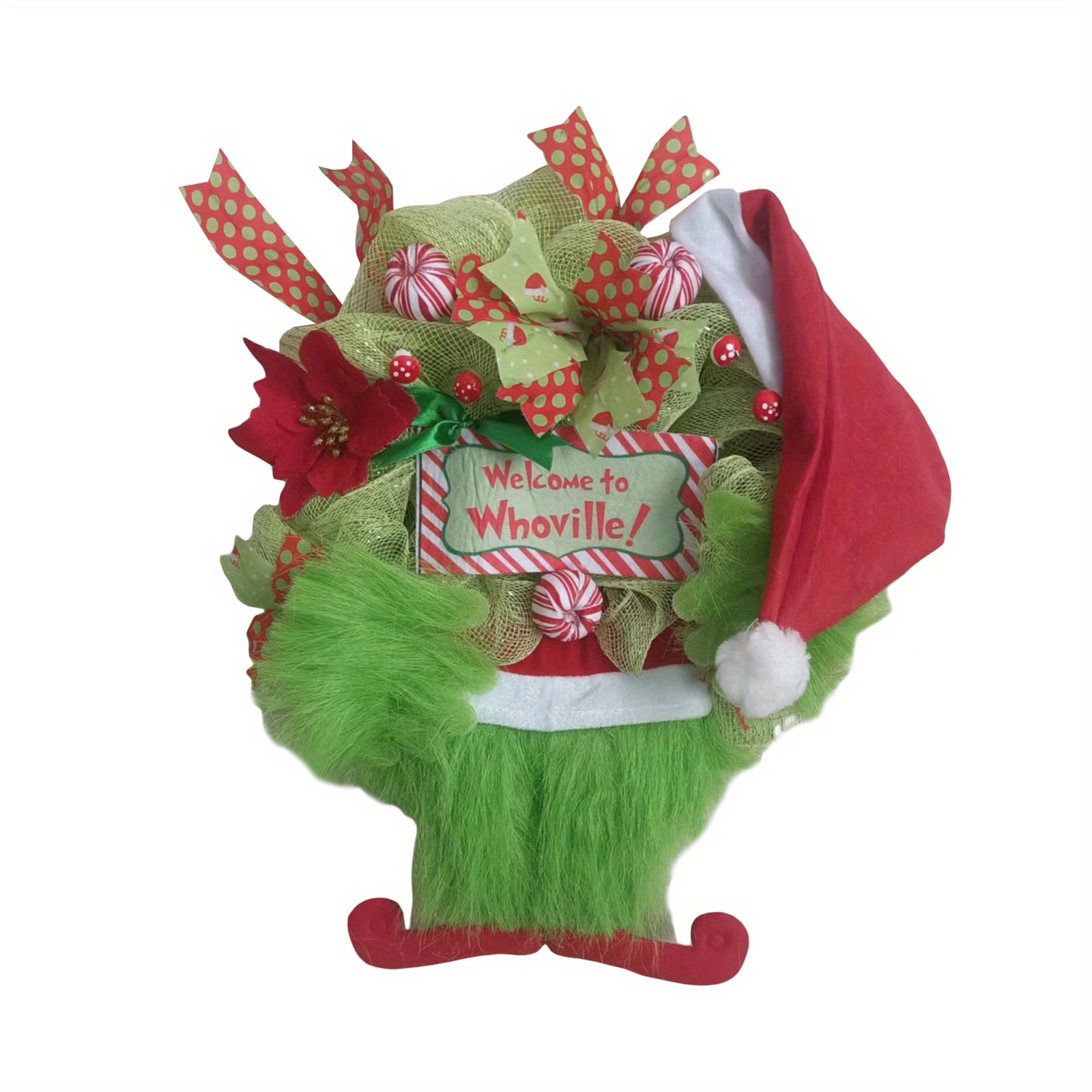 

Christmas Green Elf Plush Wreath, Creative Elf Legs Arm Garland Front Door Hanging Decoration Xmas Holiday Party Favor