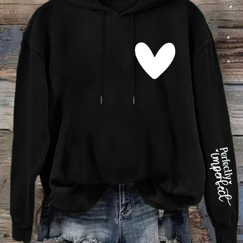 

Heart Print Hoodie, Casual Long Sleeve Kangaroo Pocket Hooded Sweatshirt, Women's Clothing