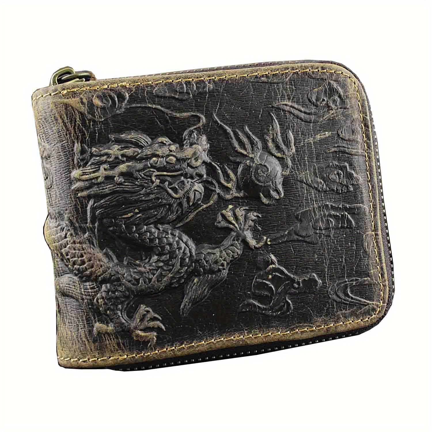 TEMU New Men's Wallet Fly Dragon Clutch Wallet (genuine Cowhide Leather)