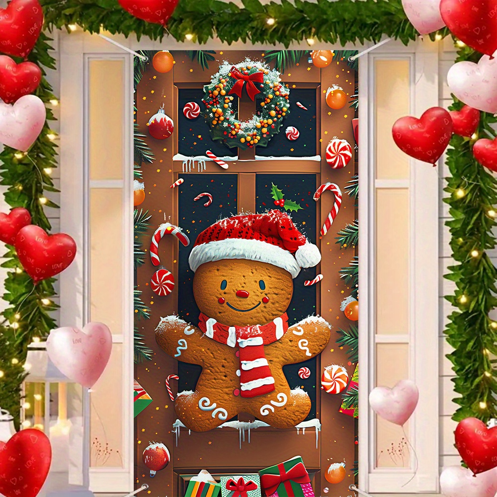 

Festive Polyester Christmas Door Cover: Gingerbread Man Decoration (35.4in X 70.8in / 90cm X 180cm)