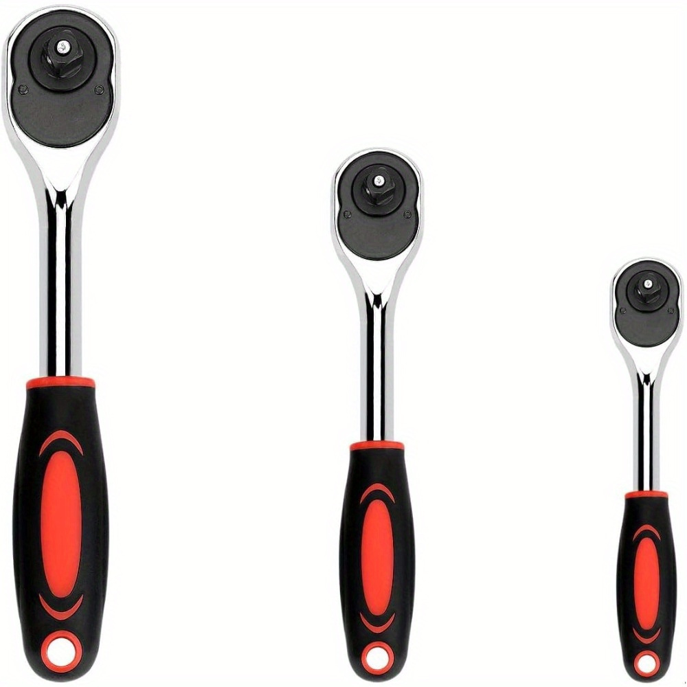 TEMU Set Of Heavy-duty Ratchet Wrenches In 1/2", 3/8", And 1/4" Sizes, Featuring -release Lever And A Cushioned Grip Handle, Ideal For Furniture And