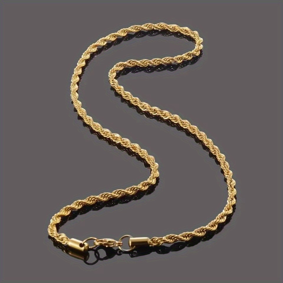 Image of 4mm Wide 45-60cm Long 18k Gold Plated 316 Steel Twisted Rope Chain Men's And Women's Non-fading Necklace Jewelry